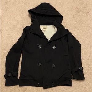 Girl’s large black peacoat with removable hood